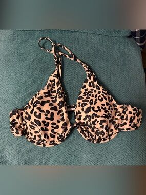 Leopard Print Bikini Top - Beige and Black